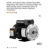 VEVOR 1.5HP Electric Motor, 3450rpm Reversible