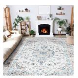 NEW 8x10 Area Rug, Washable, Ivory/Floral