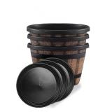 NEW 4Pk Plastic Wiskey Barrel Planters w/