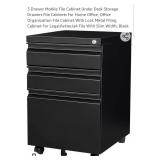 3 Drawer Mobile File Cabinet Under Desk Storage