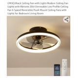 LMiSQ Black Ceiling Fan with Light-Modern Ceiling