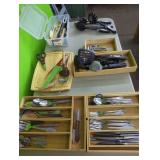 Silverware & Wood Trays,,& Kitchen Utensils from