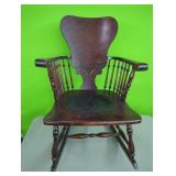 Antique Rocking Chair Leather Bottom Seat with