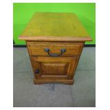 Oak End Table with Hidden Storage. ( Door on Back
