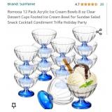 Romooa 12 Pack Acrylic Ice Cream Bowls 8 oz Clear