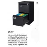 2 Drawer Black File Cabinet with Lock, Filing