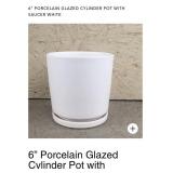 6" Porcelain Glazed Cylinder Pot with Saucer