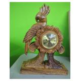 Vintage Wood Parrot  Carved Clock 13"Tall x 9
