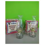 2 Vintage Eagle Oil Lamps with Wall Brackets in