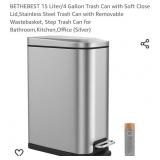 BETHEBEST 15 Liter/4 Gallon Trash Can with Soft