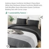 Andency Queen Comforter Set Black,3 Pieces Black