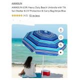 AMMSUN 6.5ft Heavy Duty Beach Umbrella with Tilt