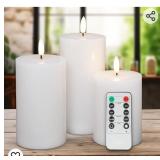 White Flameless Pillar Candles, Battery Operated
