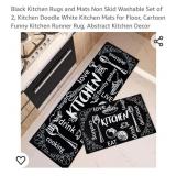 Black Kitchen Rugs and Mats Non Skid Washable Set