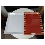 Two serving trays...1 white and 1 red/orange with