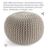 NEW Hand Knitted Pouf Ottoman, 20" Diameter x 14"