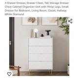NEW 4 Drawer Chest w/ Metal Legs, White Diamond