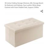 NEW Faux Leather Storage Ottoman, Folding, Beige,