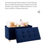 NEW Velvet Storage Ottoman Bench w/ Feet, Navy