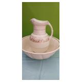 Large Gold Rimmed Pitcher & Bowl..Bottom of bowl