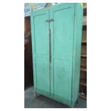 Old Green Paint Primitive 2 Door Cabinet  Dated