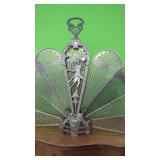 Vintage Art Nouveau Brass Fire Screen Peacock
