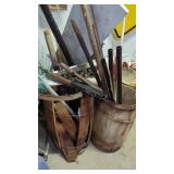 Misc Lot Small Wood Barrel,iron Pipe, Fishing