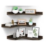 3 Floating Corner Shelves Rustic Pine Wooden L