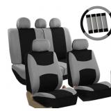 Cloth Full Set Car Seat Covers (Gray/Black) Combo