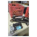 Floor Jack & 2 Milk Crates with Misc
