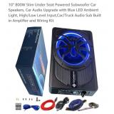 10" 800W Slim Under Seat Powered Subwoofer Car
