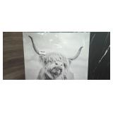 New Highland Cow Wall Art Canvas Print Black and