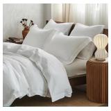Embroidered Linen Duvet Cover Set - Queen