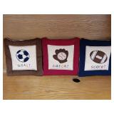 3 quilted sports wall hanging squares for little