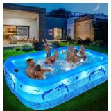 Inflatable Pool with Lights, 2024 Upgraded Family