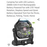 (New) 9 inch Rechargeable Camping Fan & LED