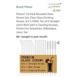 (New) 16 Piece glass straw set 6 straight