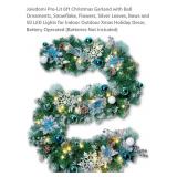 Pre-Lit 6ft Christmas Garland, Blue & Silver,