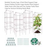NEW 4 Pk Plant Support Cage, Square, Folding, Red