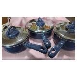 3 pc T-Fal Blue Cookware Set.    Has been Used,