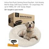 NEW Pet Bed, 36"R, Beige, Donut Shaped, Plush,