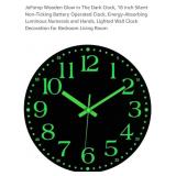 NEW 16" Wooden Glow in The Dark Clock,  Silent