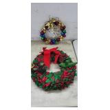 2 Holiday Wreaths, Multicolor 10" Metal Jingle