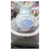 Blue & White Ceramic Pitcher & Bowl Set