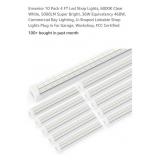 10 Pk 4 FT LED Shop Lights, 6000K Clear White,