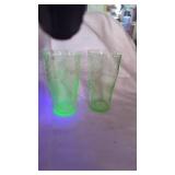 2 Uranium 5"  Green Depression Glasses. Both Good