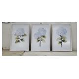 NEW 3 Pc Blue Hydrangea Wall Art w/ Rustic White