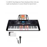 Beginner Piano Keyboard w/ Microphone, Light Up,