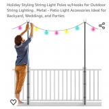 NEW 2 Pk String Light Poles w/ Hooks for