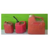 Gas Can Lot, 3 Cans, 5 gallon,  2 gallon, 1 gal ,
